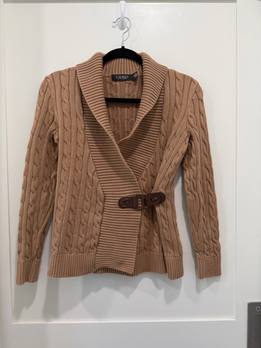 Lauren Ralph Lauren Buckled Cotton Sweater M Camel - Picture 4 of 9